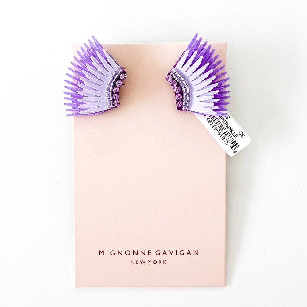 $150 NWT Mignonne Gavigan "Mini Madeline" earrings in Periwinkle Purple
